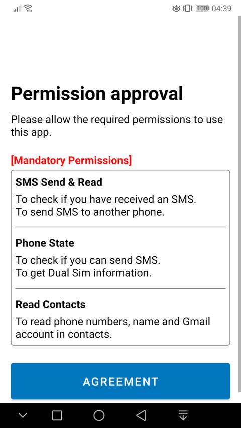 SMS Forwarder permission approvals