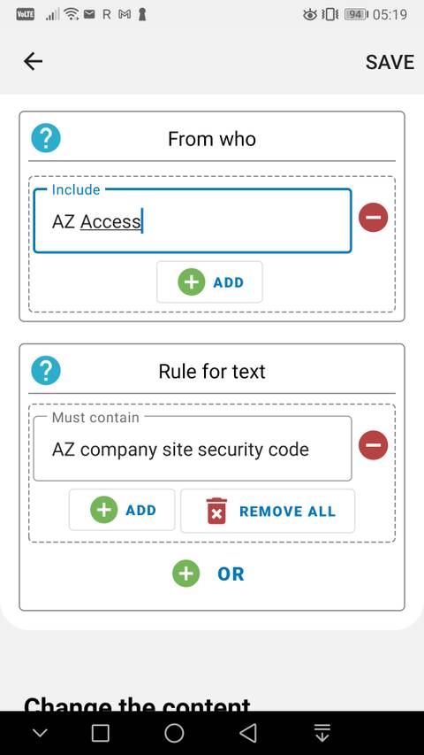SMS sender filter on SMS forwarder