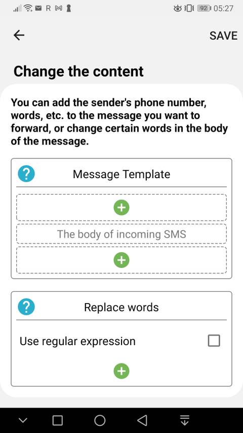 Options to edit the SMS forwarded in SMS Forwarder