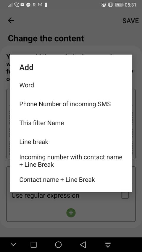 Additional details to add in the template for SMS Forwarder