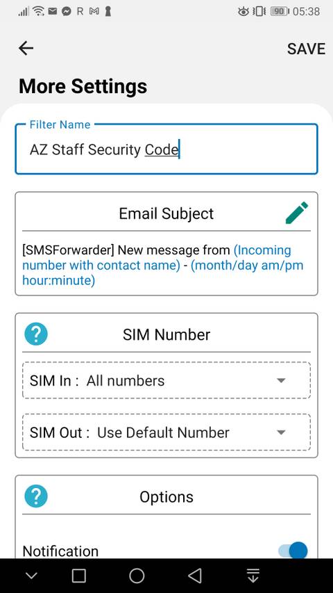 More settings options in SMS Forwarder