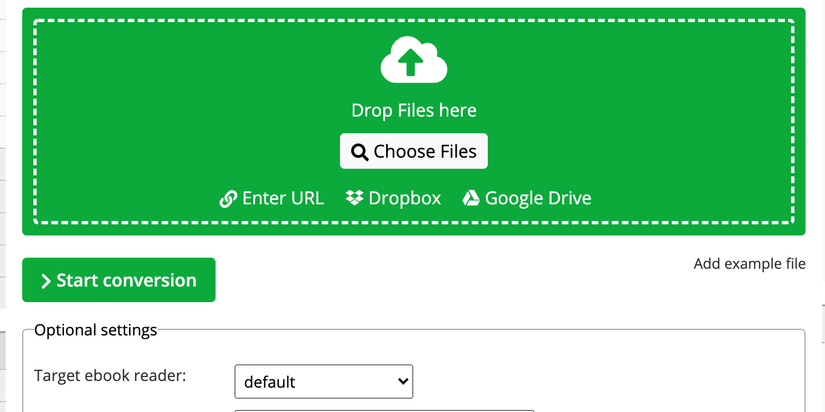 Upload a Kindle book to Online-Convert