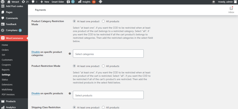 Activating The Specific Products Option In COD Plugin Settings