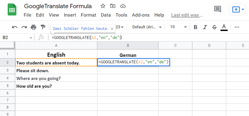 How to Use the Google Translate Function in Google Sheets