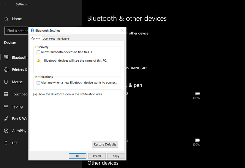 How to Pin the Bluetooth Icon to the Windows 10 Taskbar