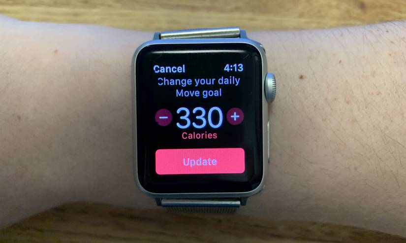 Move Goal being altered on an Apple Watch worn on a wrist