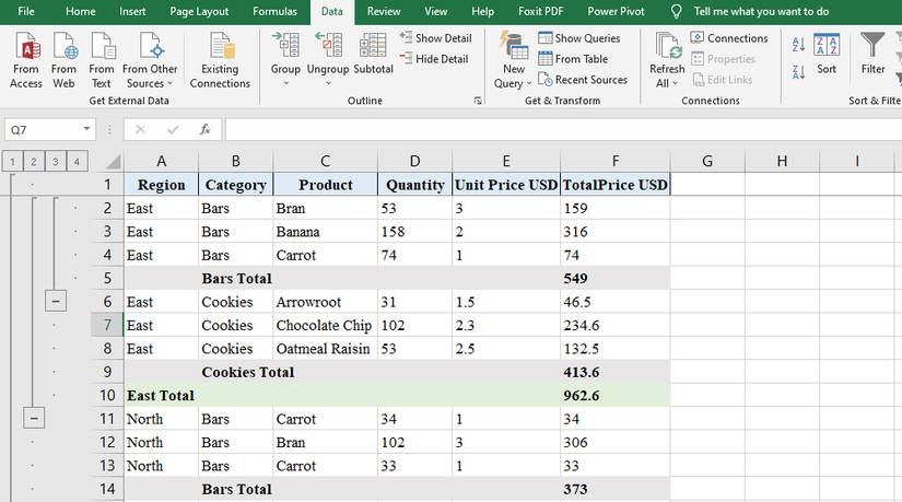 How to Group Rows and Columns With Outlines and Subtotals in Excel