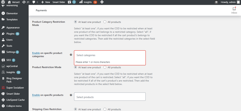 Listing The Products To Enable COD Payment Method For In Plugin Settings