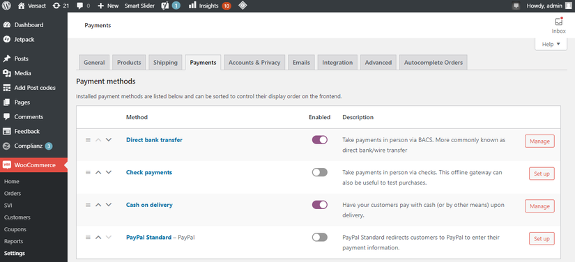 Payments Settings To Enable COD Option