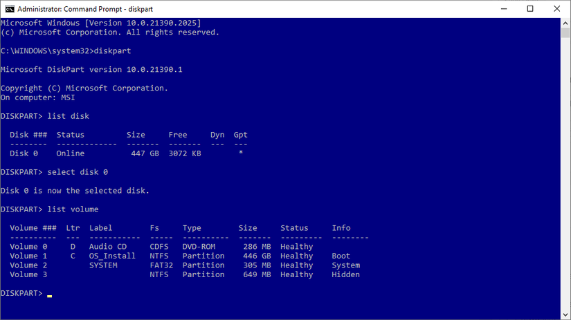 command prompt diskpart delete recovery partition