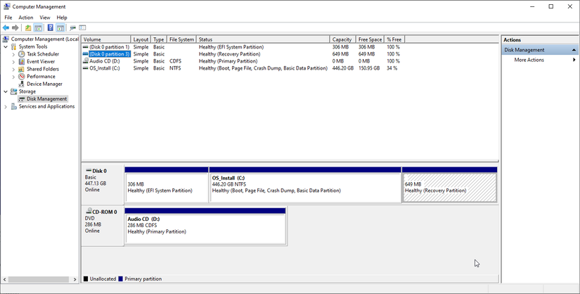 disk management recovery drive size