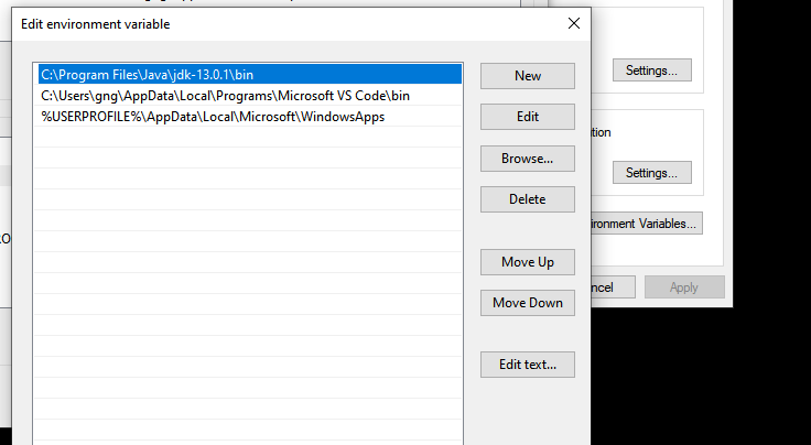Environment variable Edit variable panel