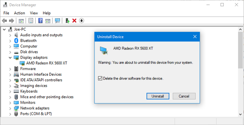 uninstall display device drivers