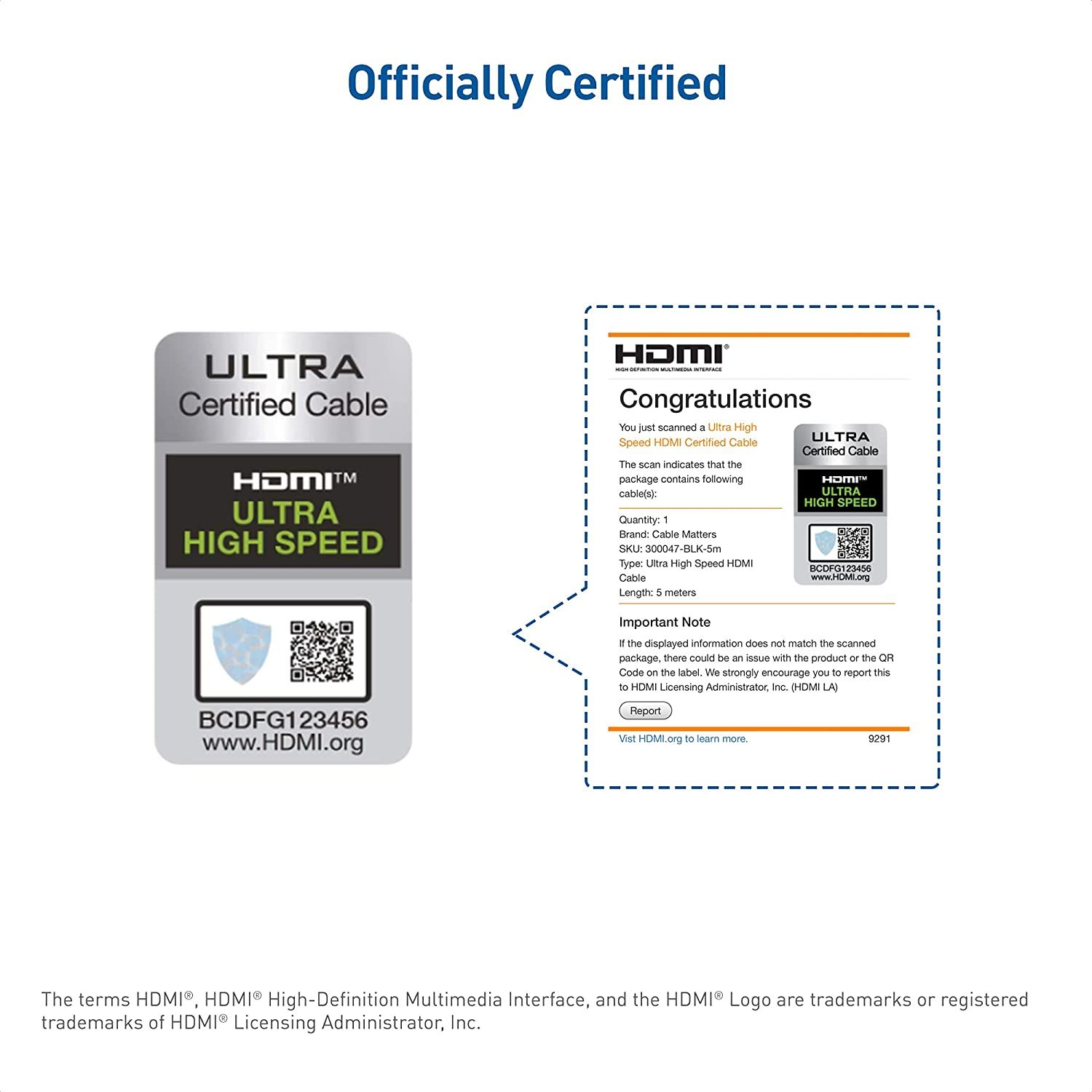 Cable Matters Certified Cable HDMI Active Ultra High Speed ​​Certified