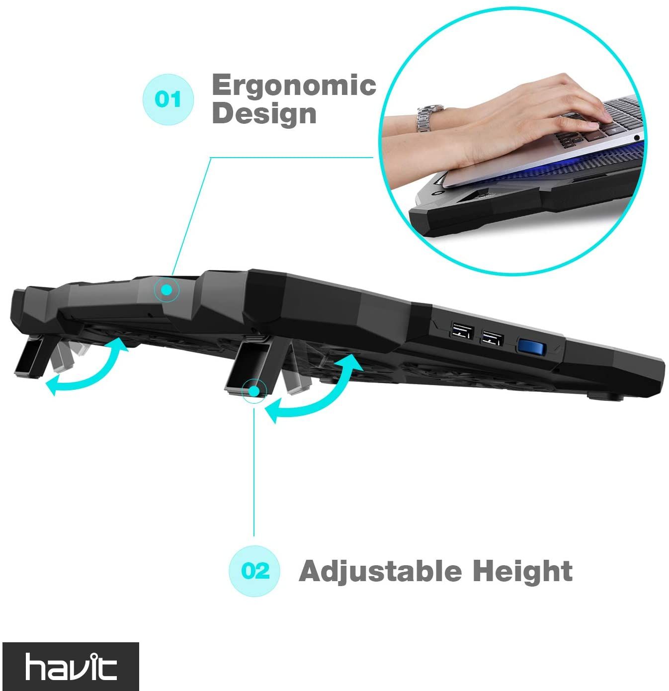 Havit 5 Fans Laptop Cooling Pad height settings