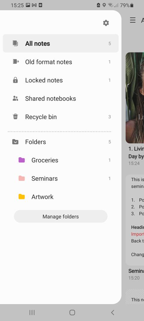 Side menu samsung notes app