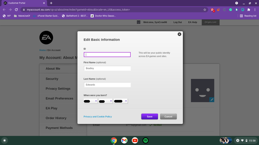ea customer portal change account name