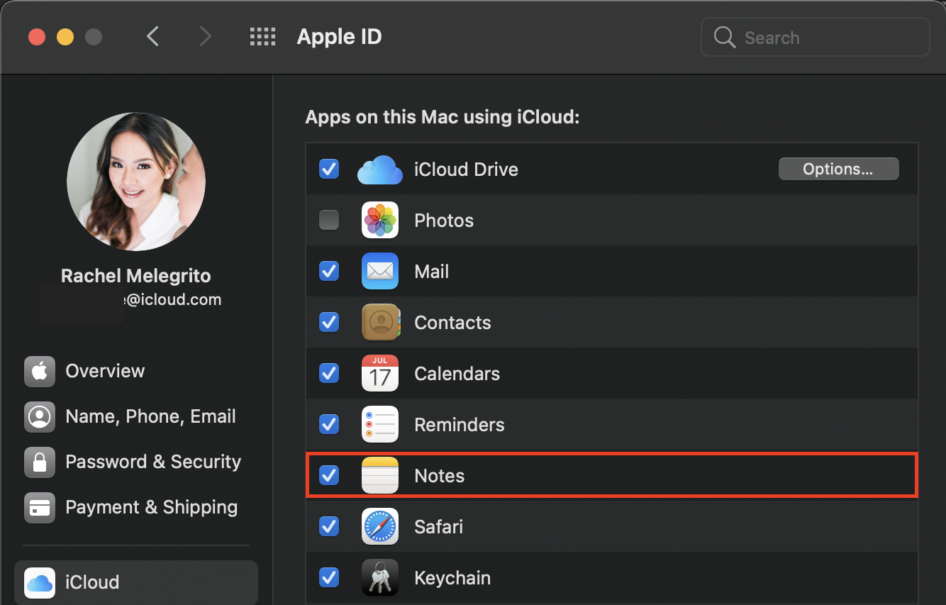 Ticking Notes on iCloud from Mac