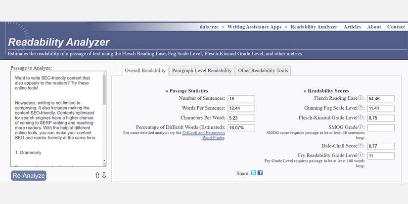 Readalyzer Website The 10 Best Tools for Writers to Create Engaging Content