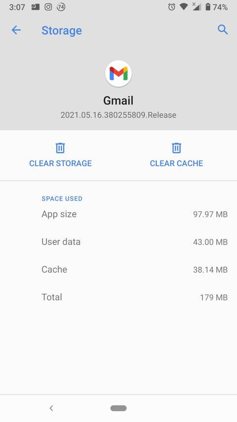 android gmail storage menu screenshot