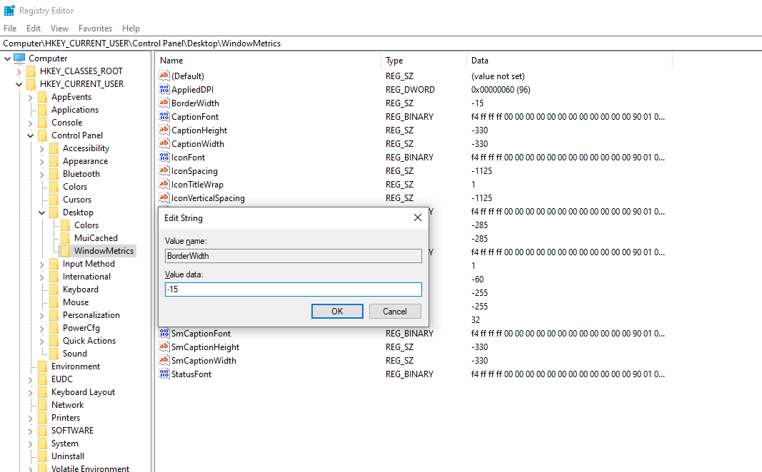 Windows registry editor