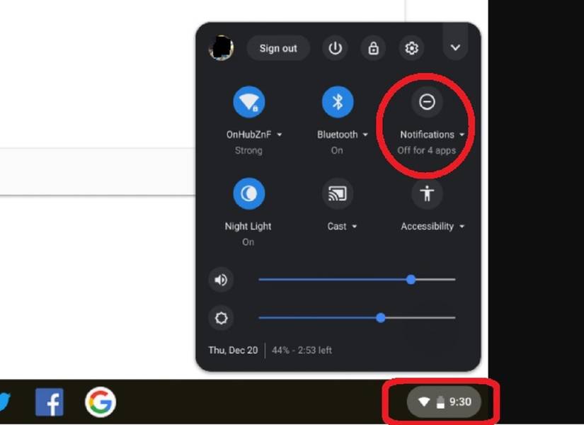 Chromebook Notification Panel