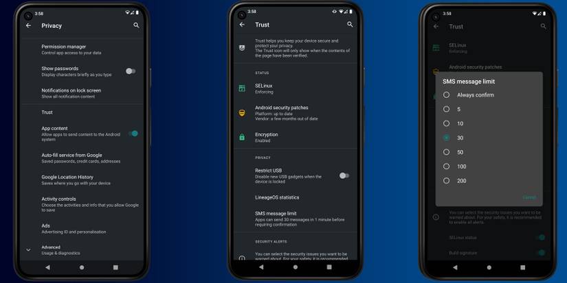 LineageOS privacy settings