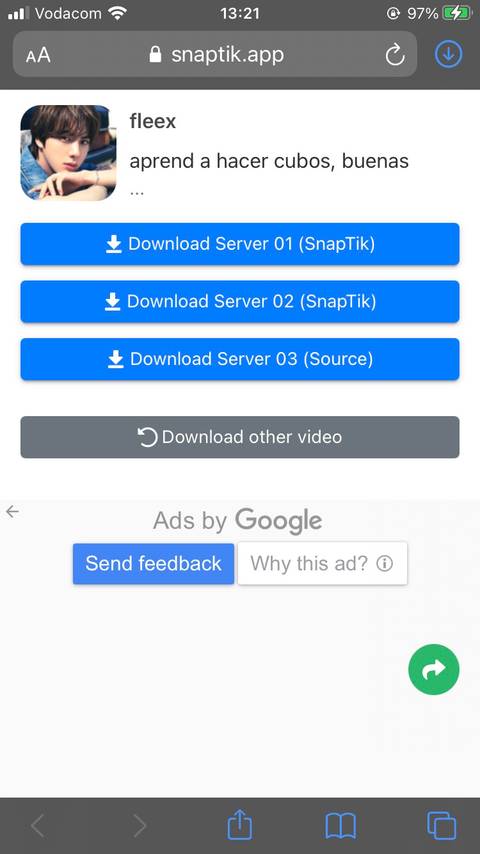 SnapTik Site Download Options