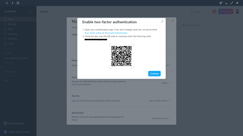 How to Enable Two-Factor Authentication in Asana