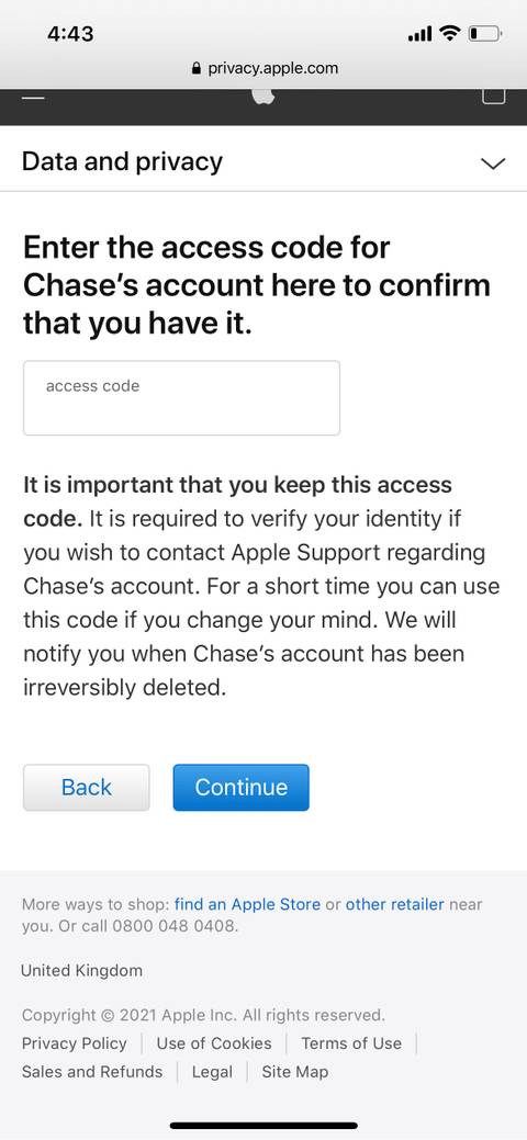 Asking for Access Code for Account
