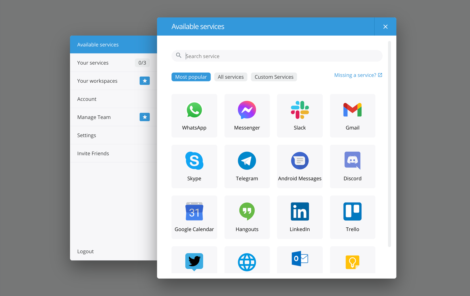Screenshot of Franz all-in-one messaging app. 