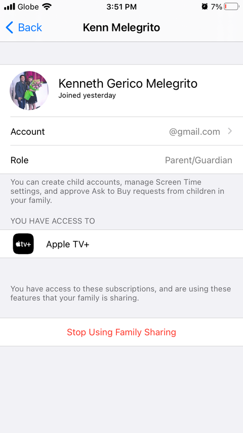 Member Stop Using Family Sharing