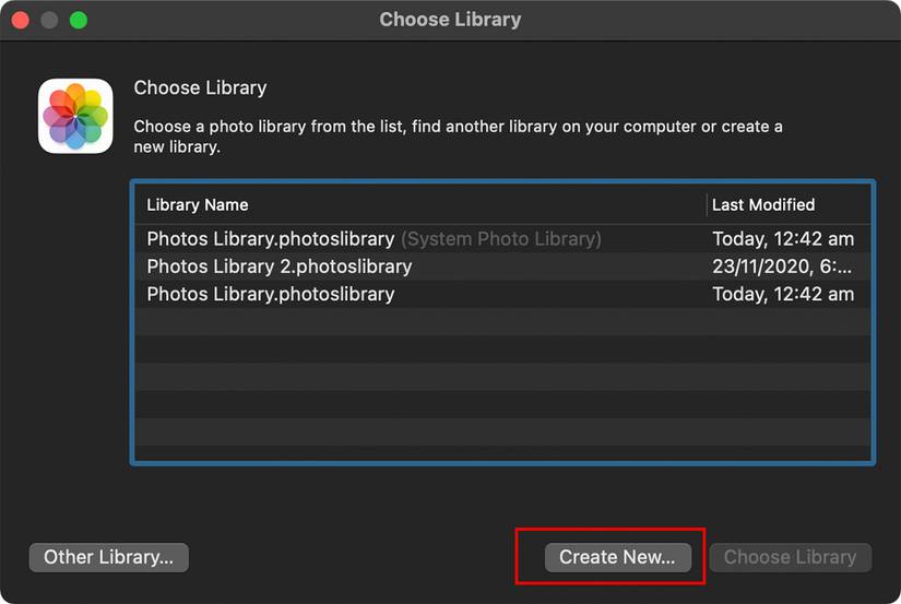 Create New Library in Photos