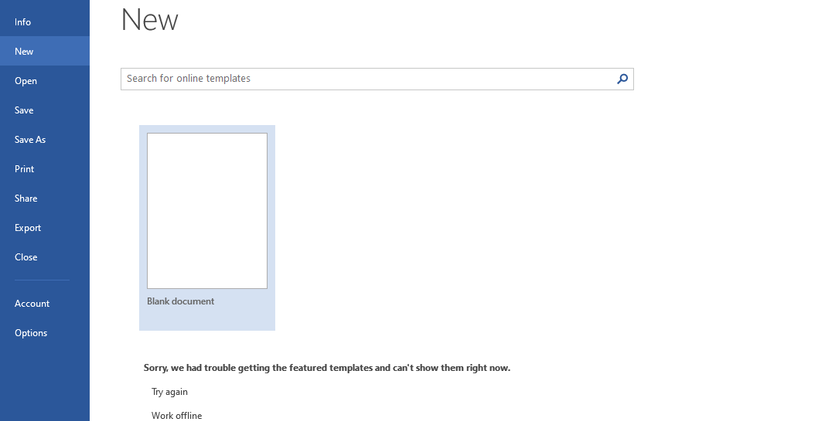 New document window with blank document and template search box