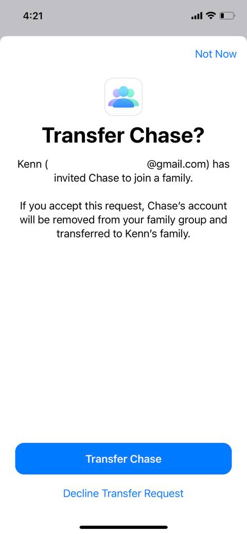 Transfer Child on Family Sharing