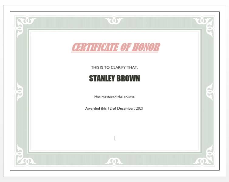 Final edited certificate with changes on all fields