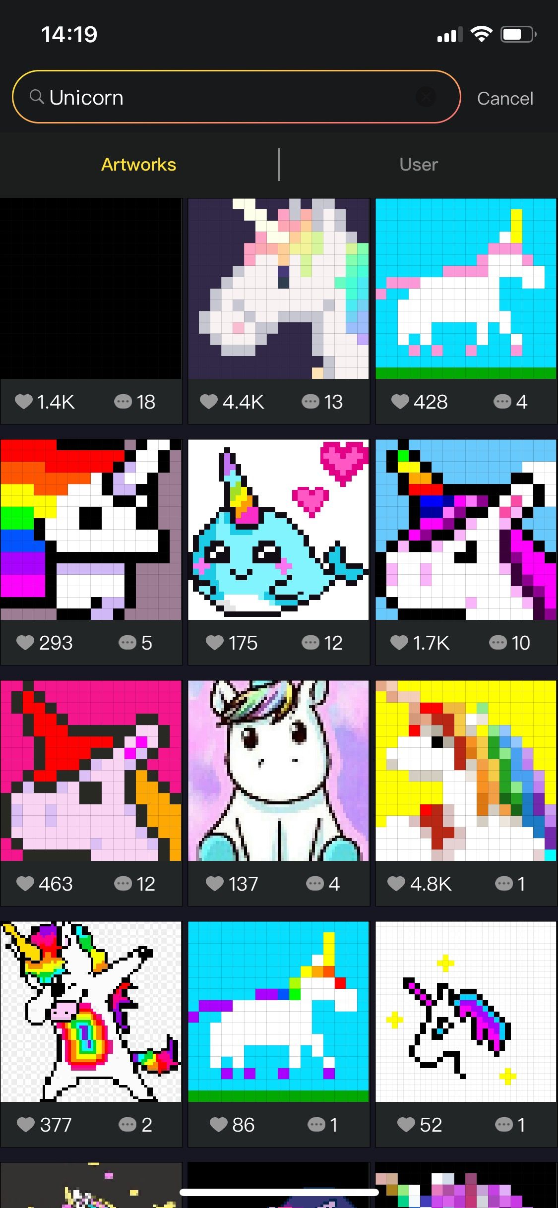 pixoo64 divoom app - library search for unicorns