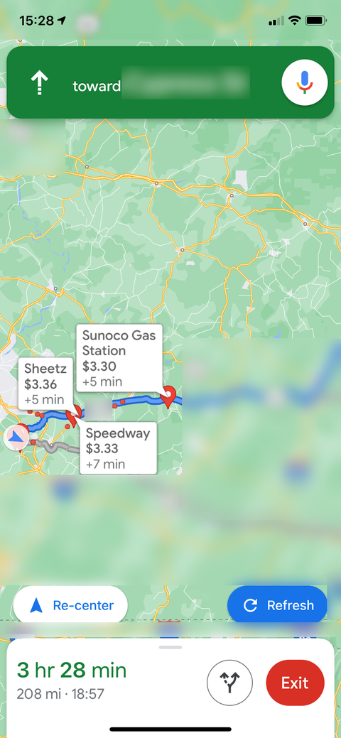 Google Maps Select Gas Station Stop