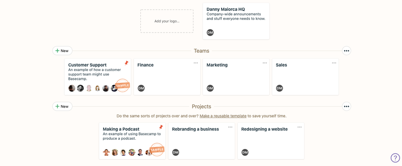 Screenshot showing the features on Basecamp