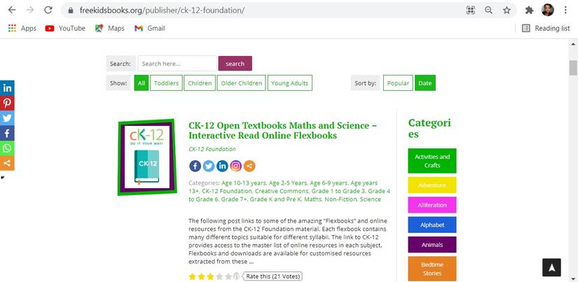 Textbook options on the Free Kids Books website