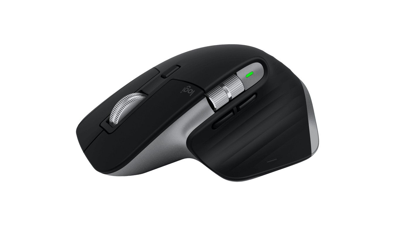 Programmable buttons and scroll wheel of the Logitech MX Master 3 wireless mouse for Mac.