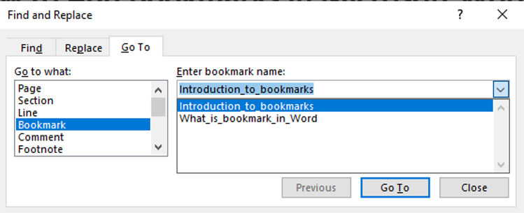 Microsoft Word bookmark Go to multiple bookmarks