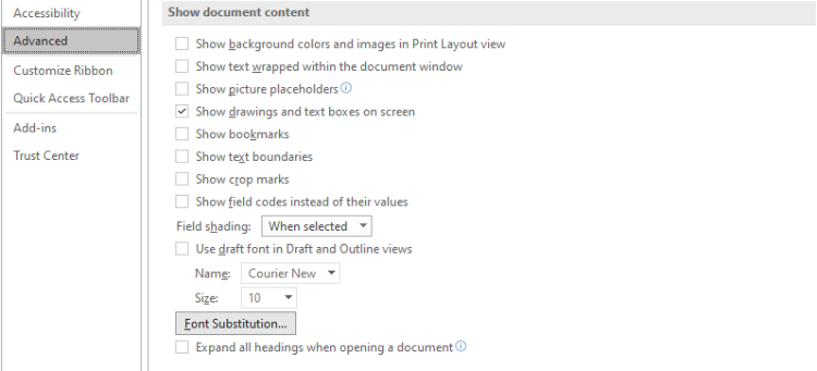 Microsoft Word bookmark Show bookmarks