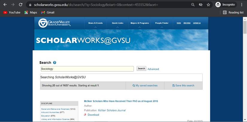 Scholarworks search page 