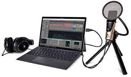 A visual showing USB Mic Apogee Hype with laptop