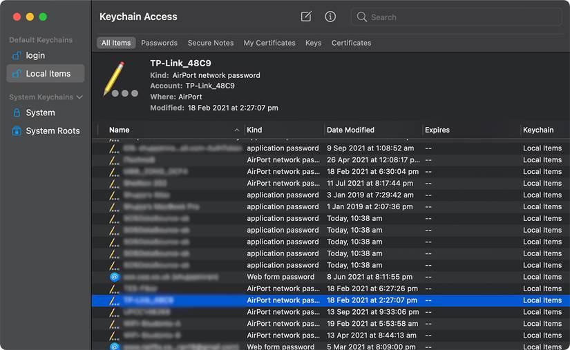 Passwords in Keychain Access