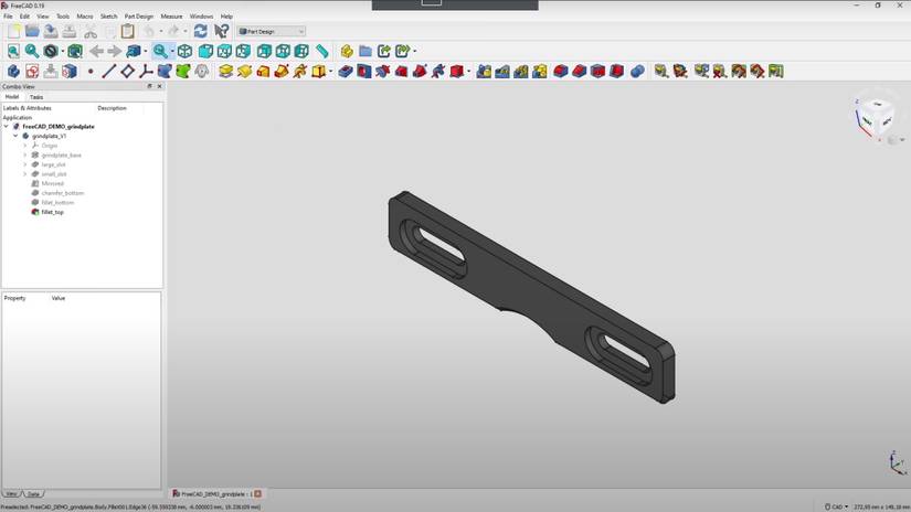 FreeCAD design interface.