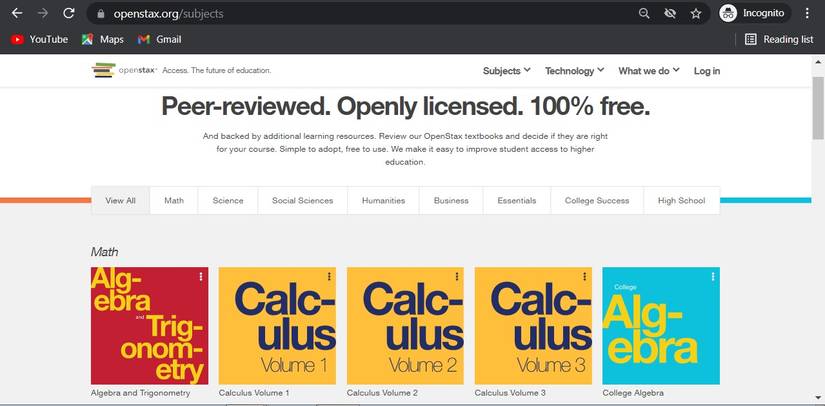 Screenshot of openstax website download page