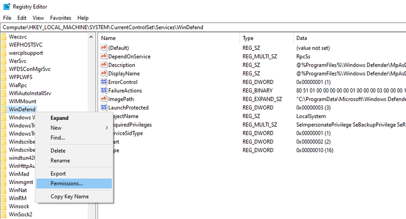 Editing Registry permissions