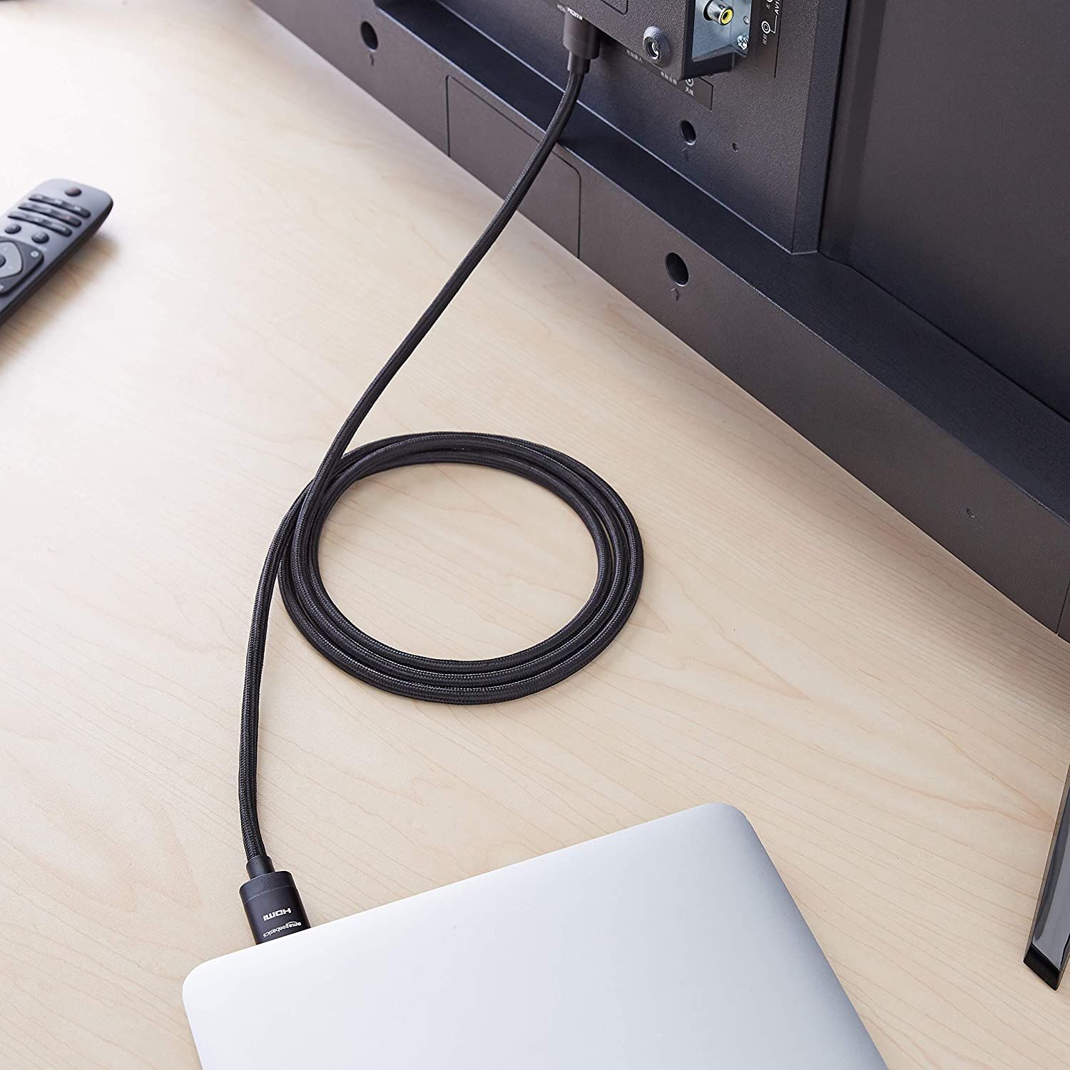 Amazon Basics Premium-Certified Braided HDMI Cable with a TV